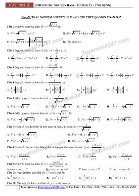 Chuyên đề luyện thi THPT Quốc gia môn Toán Nguyên hàm - Tích phân - Ứng dụng